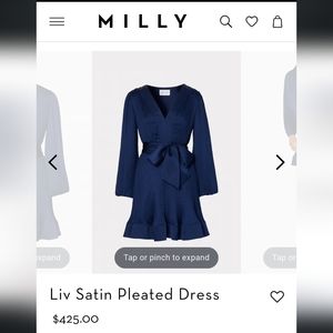 Milly Liv Pleated Satin Dress in Navy Blue sz10